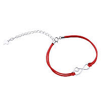 Срібний браслет з червоною ниткою Нескінченність у серці, Розмір 18 см x 0,4 см, Вага: 1.2 г