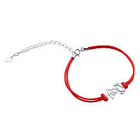 Срібний браслет із червоної шовкової нитки, Розмір 17 см x 4 см, Вага: 1.6 г