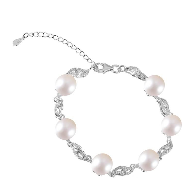 Срібний браслет з фіанітами і перлами, Розмір 17 см x 4 см, Вага: 11.2 г