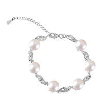 Срібний браслет з фіанітами і перлами, Розмір 17 см x 4 см, Вага: 11.2 г