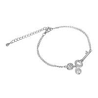 Срібний браслет з фіанітами і перлами, Розмір 16 см x 5 см, Вага: 3.5 г