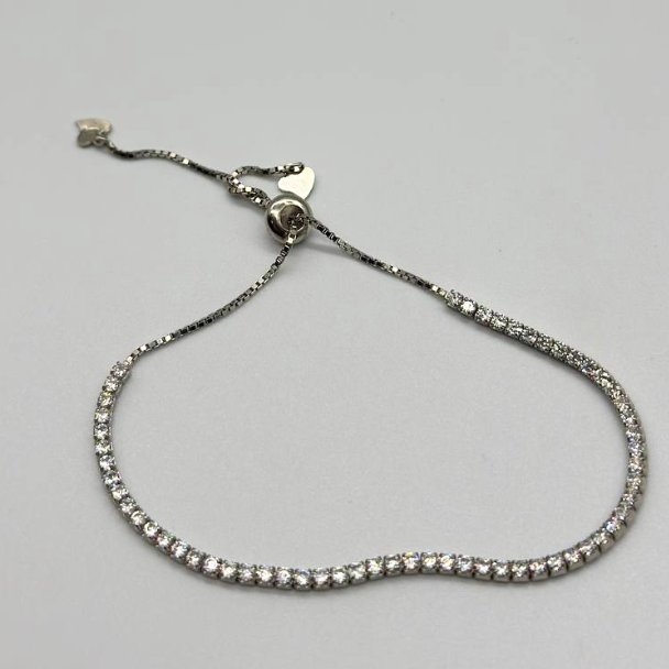 Срібний браслет родований з фіанітами, Розмір Без розміру x 0,1 см, Вага: 3.8 г