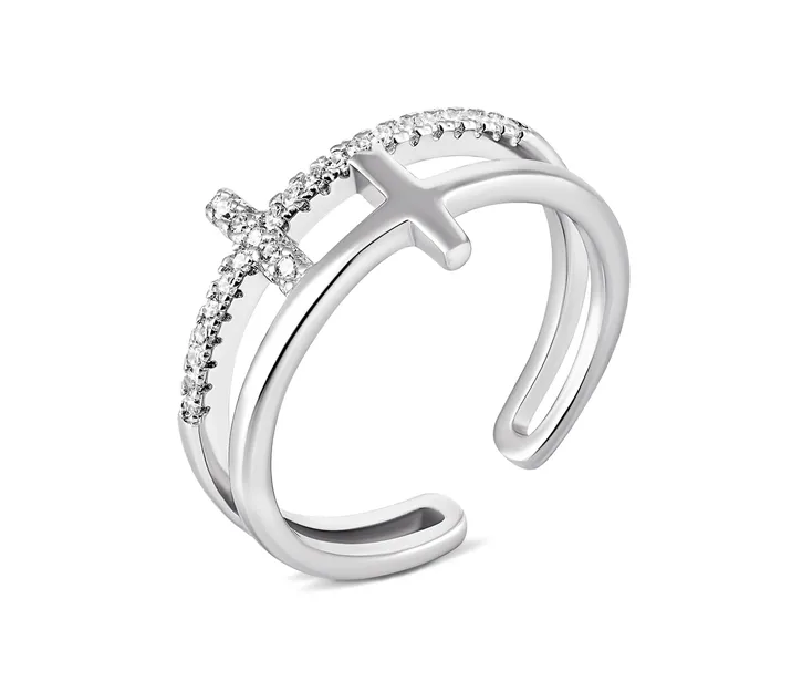 Срібна каблучка ярусна з фіанітами Геометрія, Розмір 18,0, Вага: 2.0 г