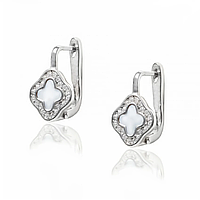 Срібні сережки конюшина з перламутром та фіанітами