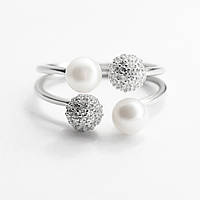 Срібна каблучка з перлами та кулями, Розмір 15,0, Вага: 2.7 г