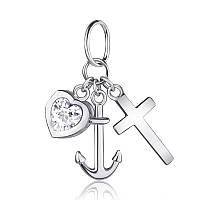 Срібна підвіска серце з фіанітом, якір та хрестик