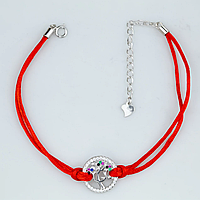 Срібний браслет з червоною ниткою Дерево життя з фіанітами, Розмір 16,5 см x 0,4 см, Вага: 2.1 г