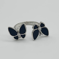 Срібна каблучка в стилі "Van Cleef  та  Arpels" зі вставкою фіаніт/онікс, Розмір 16,0, Вага: 3.6 г