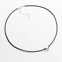 Кольє з каучуковим шнурком зі срібною підвіскою маленьке серце, Розмір 39 см x 0,2 см, Вага: 3.5 г