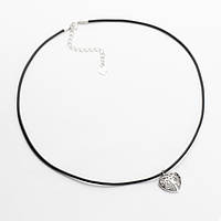 Кольє з каучуковим шнурком та серцем зі срібла, Розмір 39 см x 0,2 см, Вага: 2.5 г