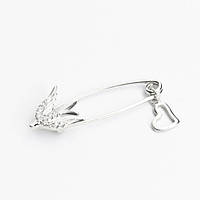 Срібна брошка родована з ластівкою і серденьком