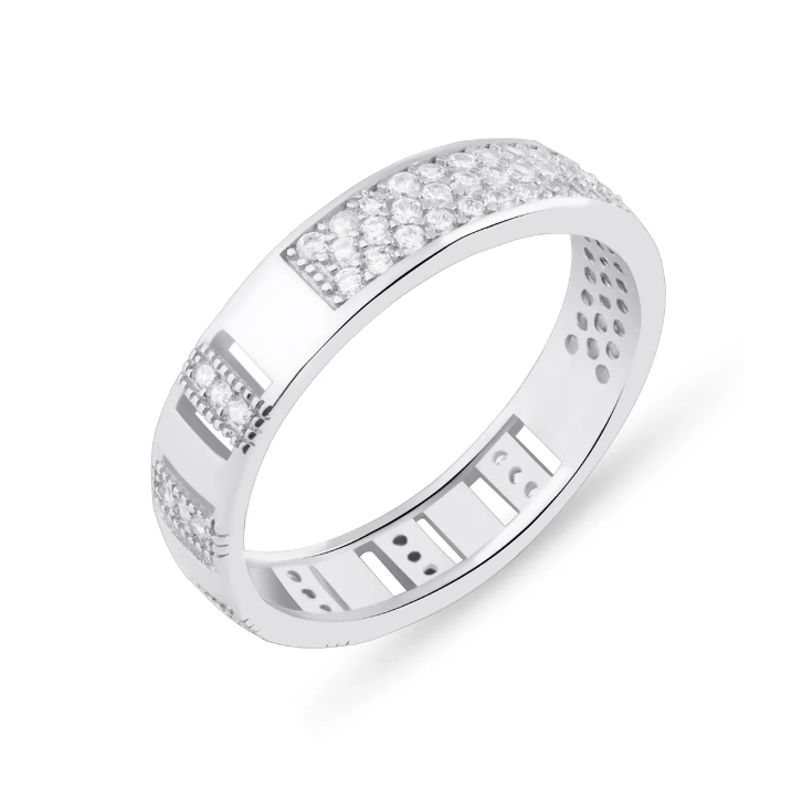 Срібна каблучка двостороння з фіанітами, Розмір 16,0, Вага: 2.9 г