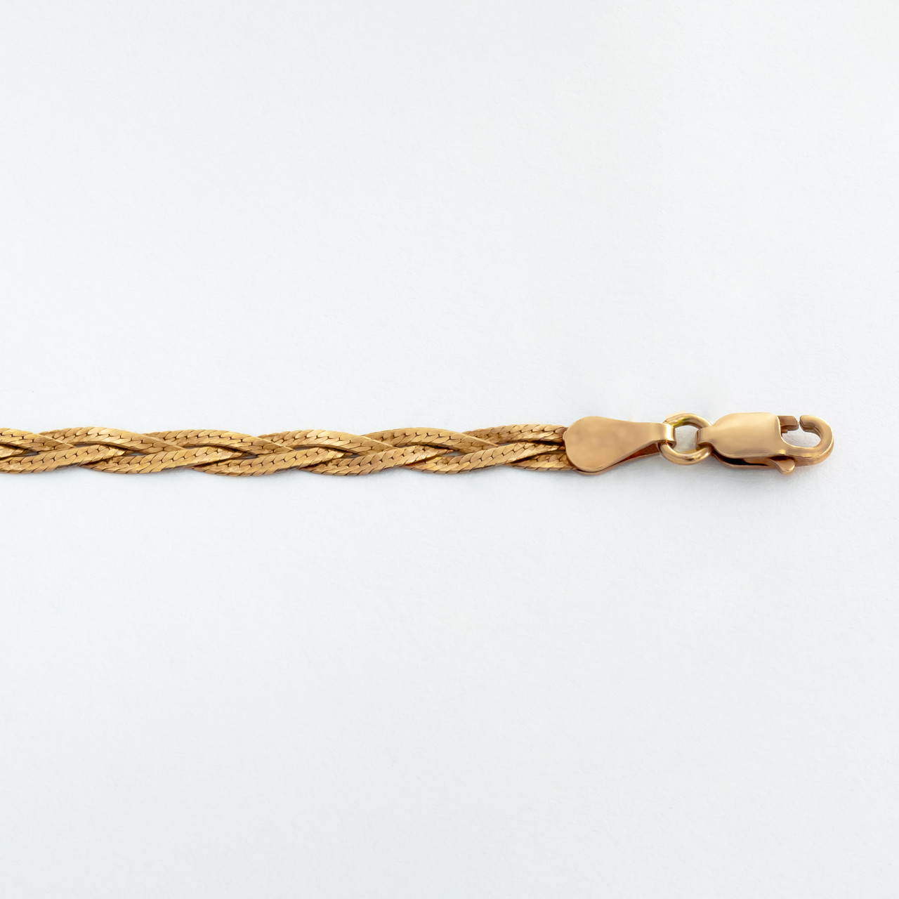 Срібний браслет в позолоті, коса (819А), Розмір 17 см x 0,4 см, Вага: 2.3 г