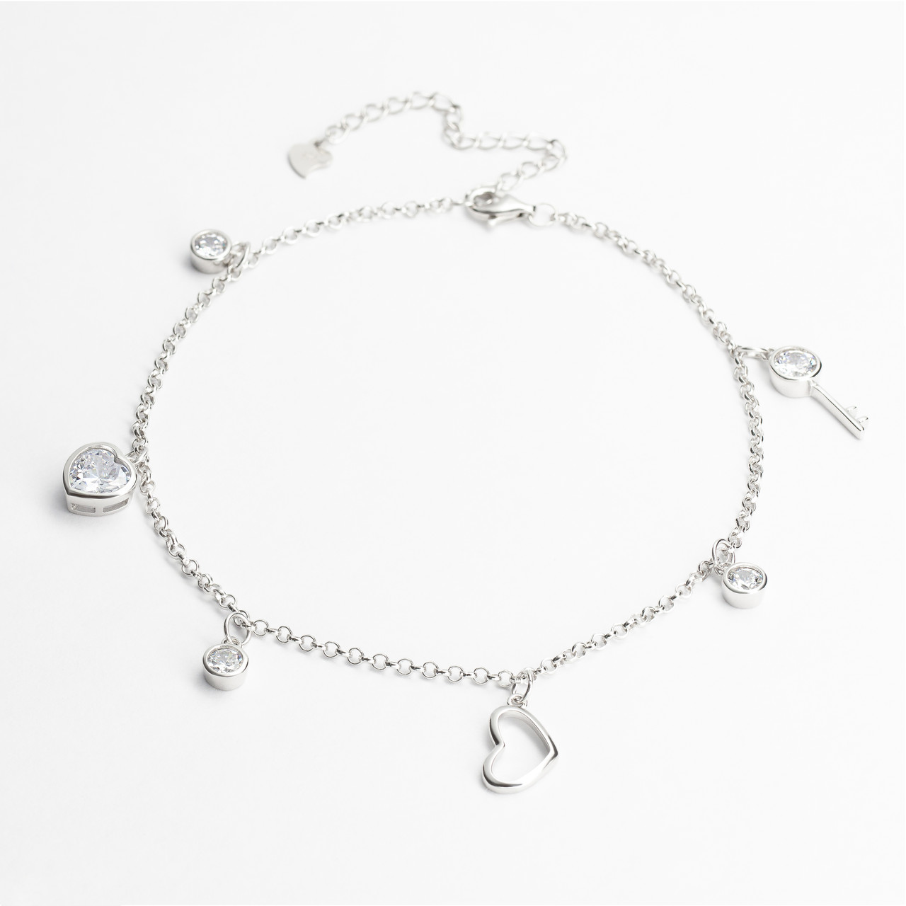 Срібний браслет, плетіння якір+декор зі вставкою фіаніт, Розмір 22 см x 0,1 см, Вага: 5.5 г