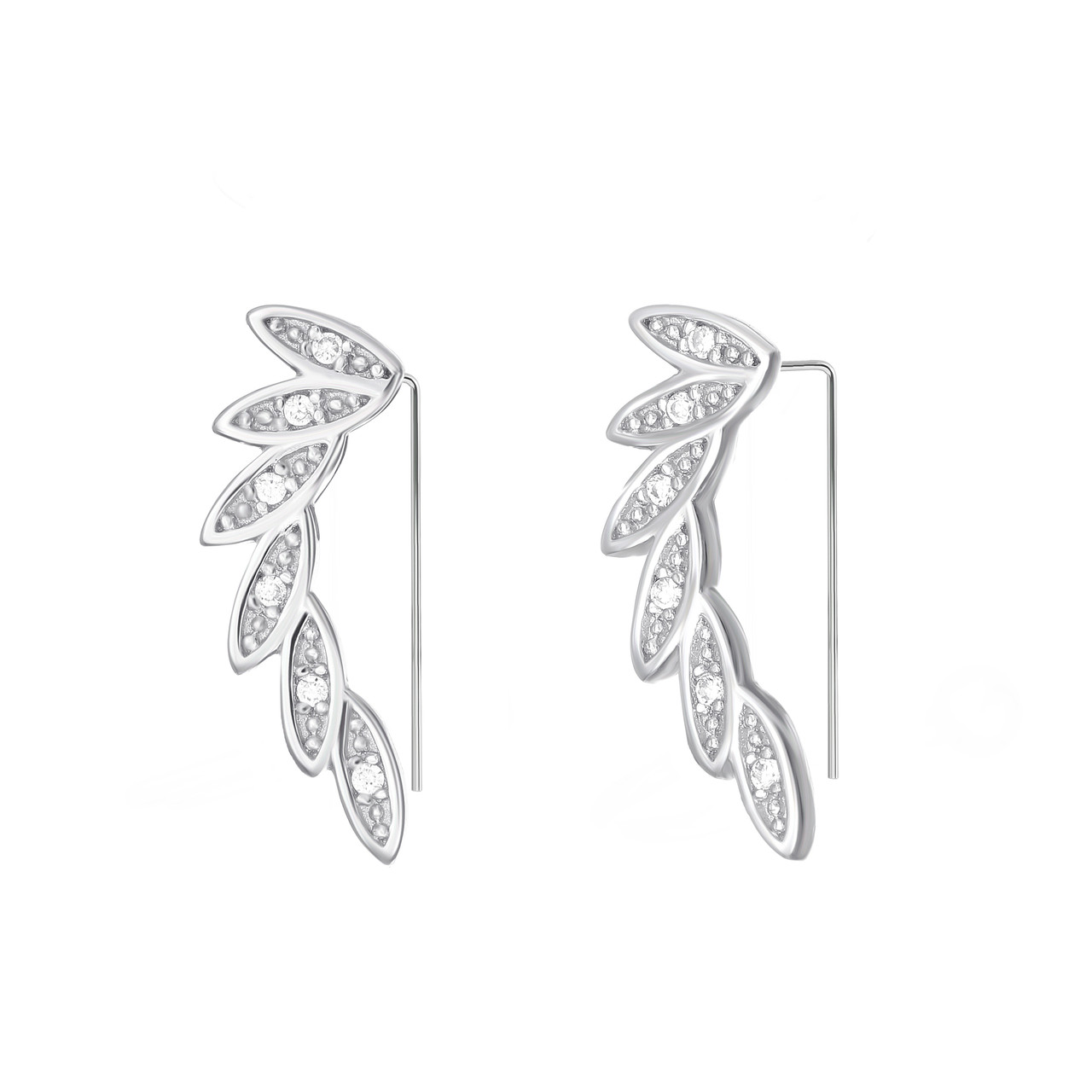 Срібні сережки кафи з білим фіанітом