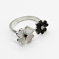 Срібна каблучка в стилі "Van Cleef та Arpels" зі вставкою фіаніт/перламутр, Розмір 17,0, Вага: 3.0 г