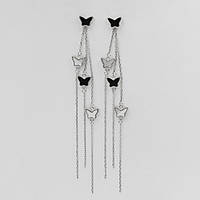 Срібні сережки покриті родієм зі вставкою перламутр/онікс