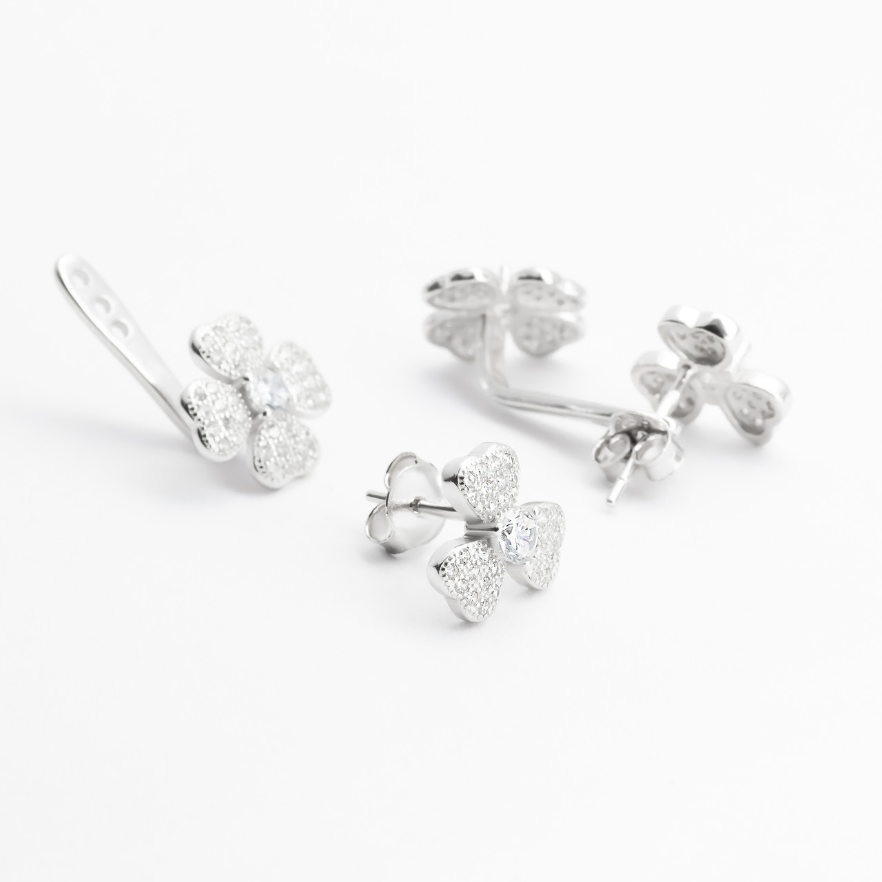 Срібні сережки покриті родієм з фіанітами