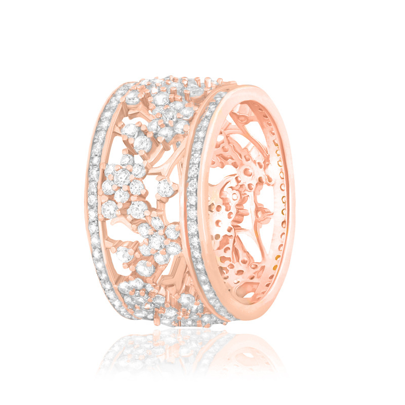 Срібна каблучка з фіанітами в позолоті, Розмір 18,5, Вага: 7.0 г