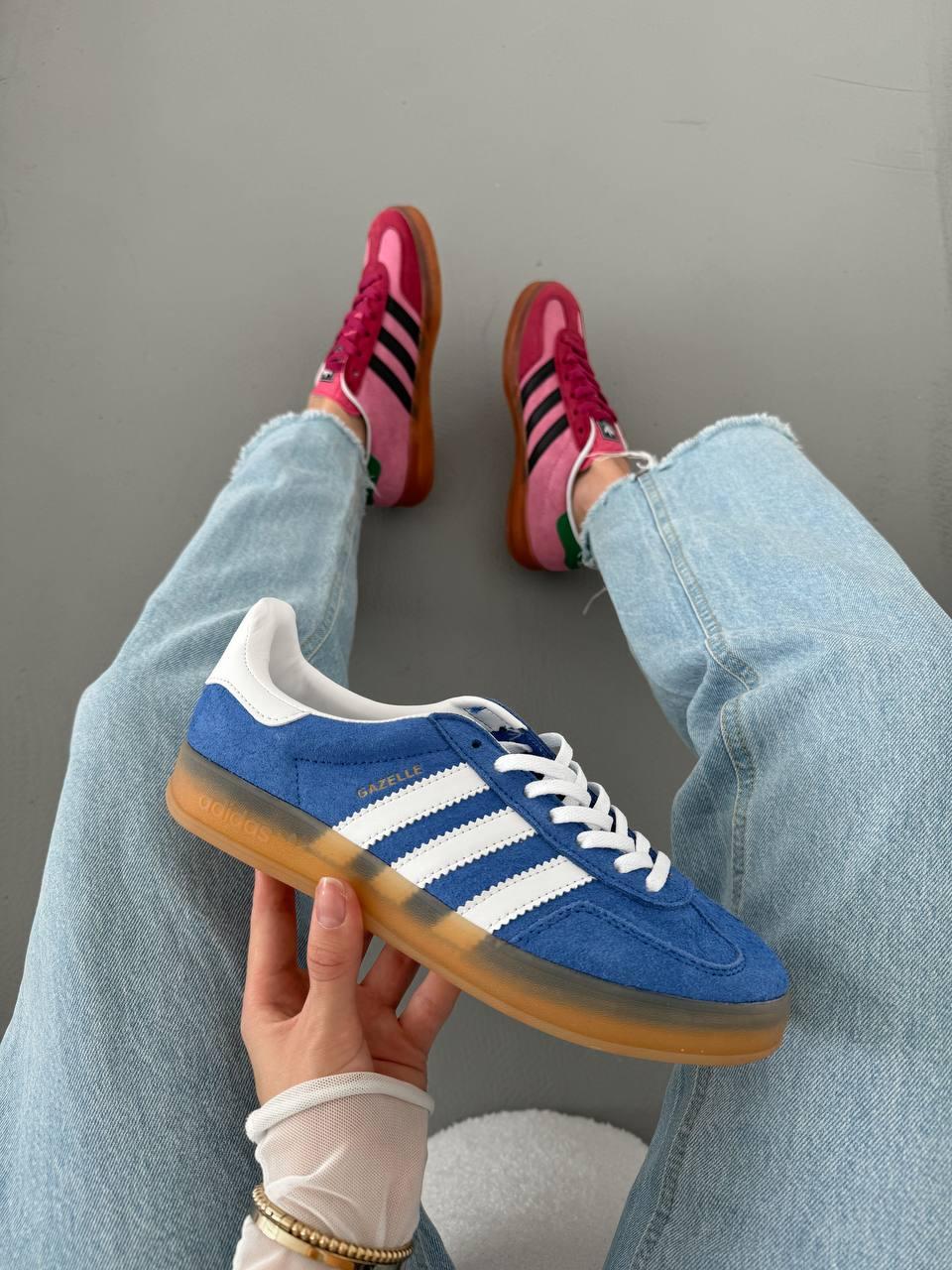 Жіночі Кросівки Adidas Gazelle Indoor Blue White / Адідас Газелі Індор Сині з Білим