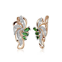 Срібні сережки покриті позолотою з різнокольоровими фіанітами