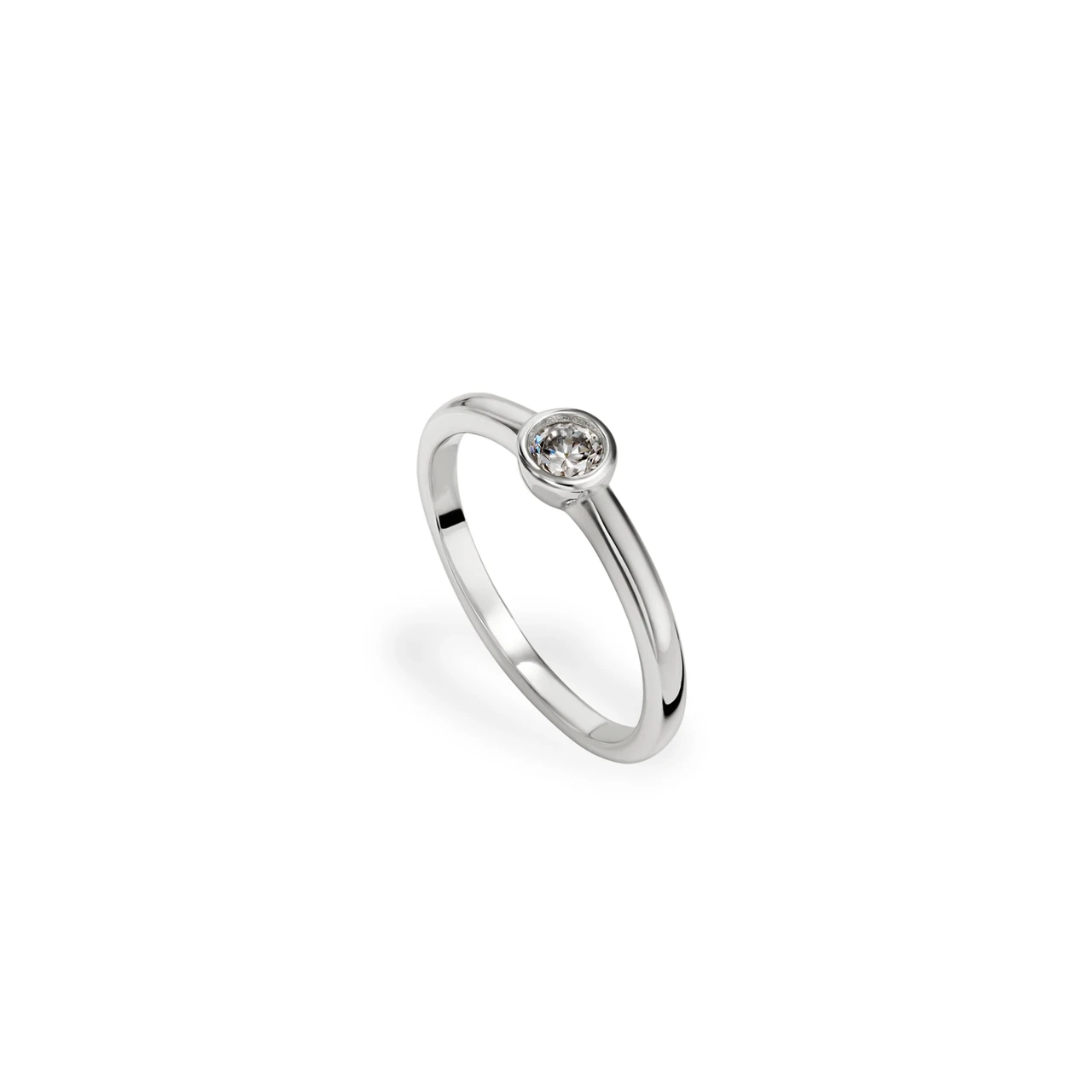 Срібна каблучка на заручини з одним фіанітом, Розмір 16,0, Вага: 1.9 г