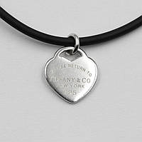 Срібне кольє з сердечком з каучуковим шнурком, Розмір 38 см x 0,2 см, Вага: 2.2 г