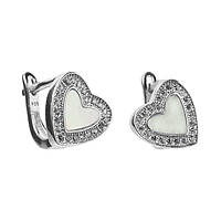 Срібні сережки покриті родієм зі вставкою фіаніт/перламутр