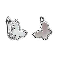 Срібні сережки покриті родієм з перламутром