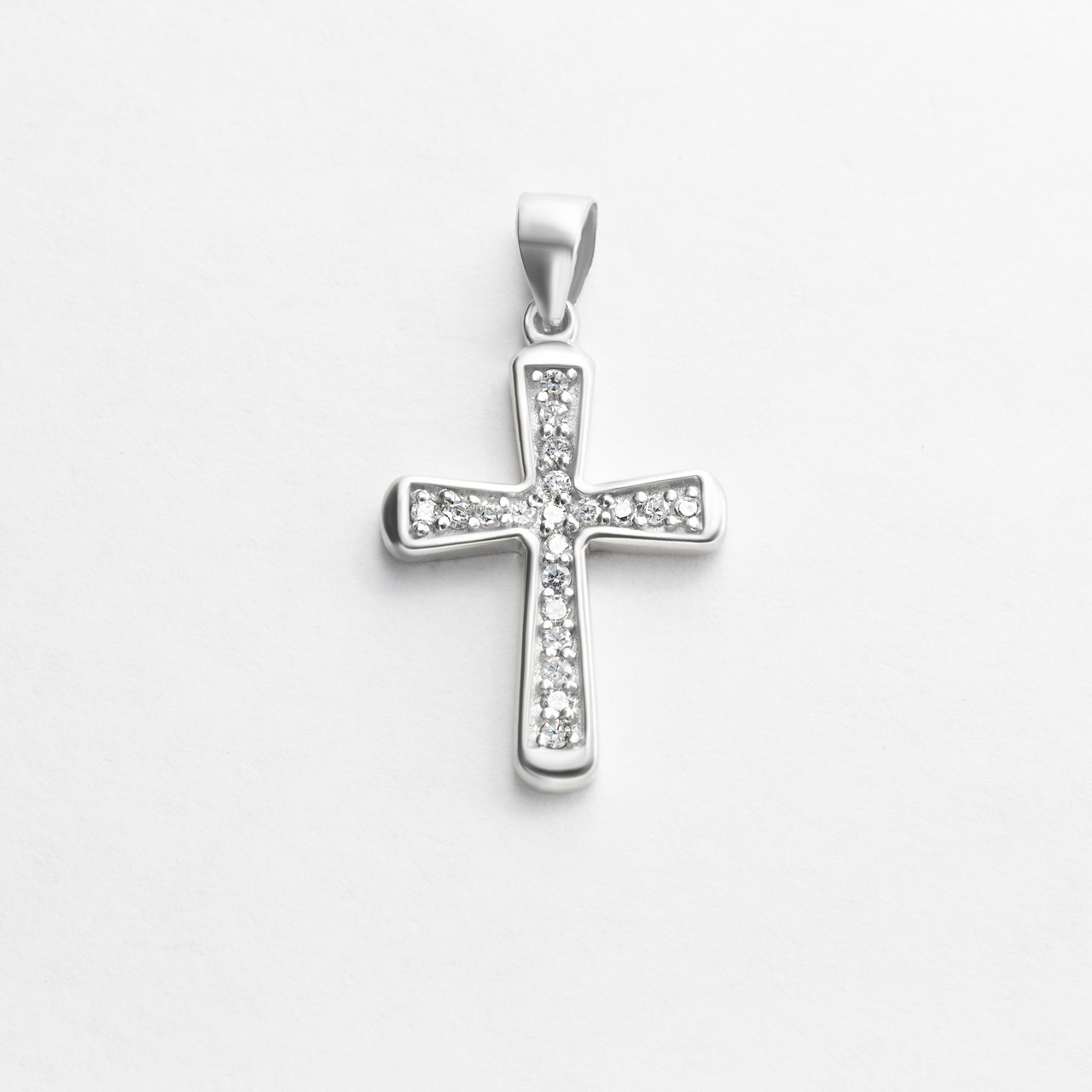 Срібна підвіска хрестик родований з фіанітами