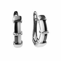 Срібні сережки покриті родієм з фіанітами/керамікою