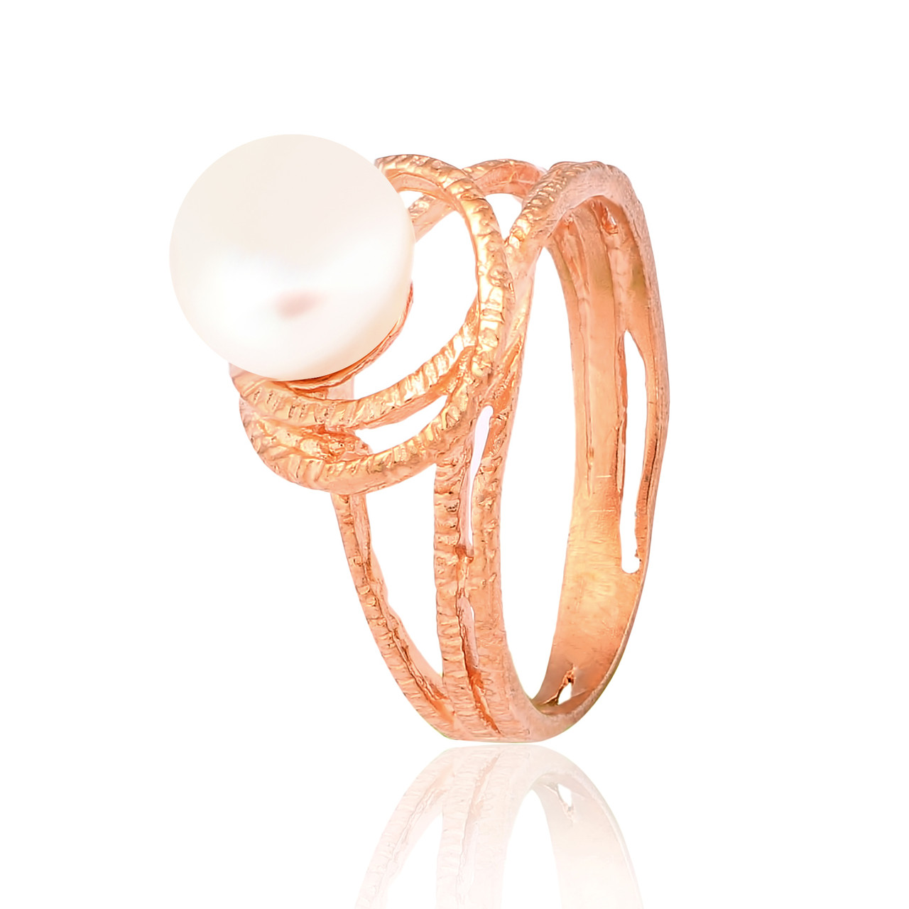 Срібна каблучка в позолоті з перлиною, Розмір 17,4, Вага: 2.8 г