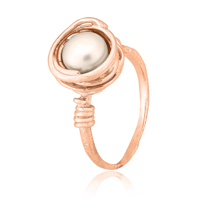 Срібна каблучка в позолоті з перлиною, Розмір 16,0, Вага: 3.4 г