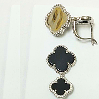 Срібні сережки родовані Конюшина з фіанітами та оніксом