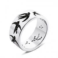 Срібна каблучка покрита родієм з фіанітом/оніксом