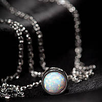 Срібний підвіс шайба з білим опалом