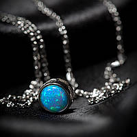 Срібна підвіска мінімалістична з блакитним опалом