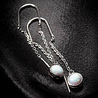 Срібні сережки родовані протяжки з білим опалом