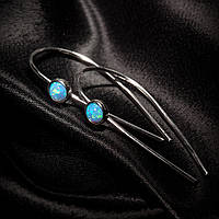 Срібні сережки з петлею та блакитним опалом