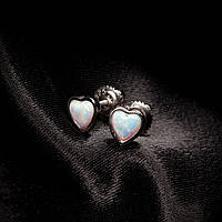 Срібні сережки з сердями з опалу