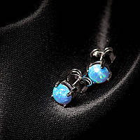 Срібні сережки пусет вкрутка з блакитним опалом