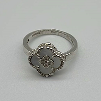 Срібна каблучка в стилі "Van Cleef та Arpels" зі вставкою фіаніт/перламутр, Розмір 15,5, Вага: 3.1 г