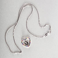 Срібна підвіска серце з різнокольоровими фіанітами та літерою О "Аліса"