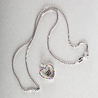 Срібна підвіска серце з різнокольоровими фіанітами та літерою Т "Аліса"