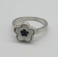 Срібна каблучка в стилі "Van Cleef та Arpels" зі вставкою фіаніт/перламутр, Розмір 15,5, Вага: 3.2 г