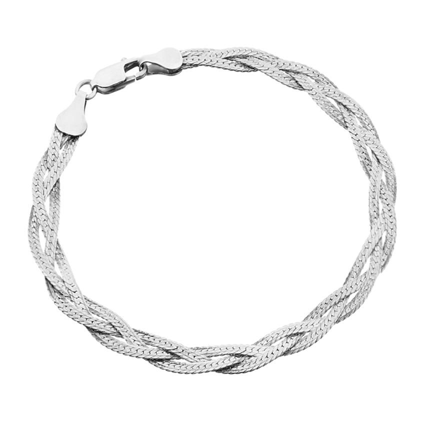 Срібний браслет, коса (109Р), Розмір 19 см x 0,5 см, Вага: 5.2 г