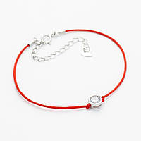Срібний браслет з червоної шовкової нитки з білим фіанітом, Розмір 17 см x 0,2 см, Вага: 0.8 г