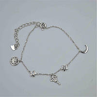 Срібний браслет покритий родієм зі вставкою фіаніт "Рак", Розмір 16 см x 5 см, Вага: 2.2 г