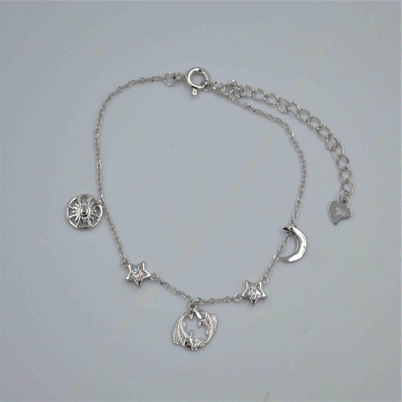 Срібний браслет покритий родієм зі вставкою фіаніт "Риби", Розмір 16 см x 5 см, Вага: 2.2 г