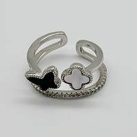 Срібна каблучка в стилі "Van Cleef та Arpels", перламутр/онікс/фіаніт, Розмір 15,5, Вага: 2.8 г